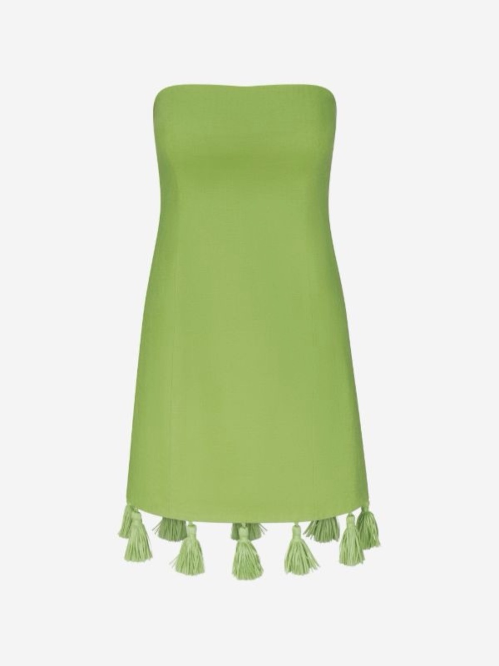 Simon Miller Strapless Lime Green Tassel-Hem Dress